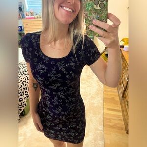 Vintage stretch jersey dazzling body on dress—deep purple, size M!